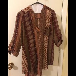 Perfect roll tab sleeve tunic rust print